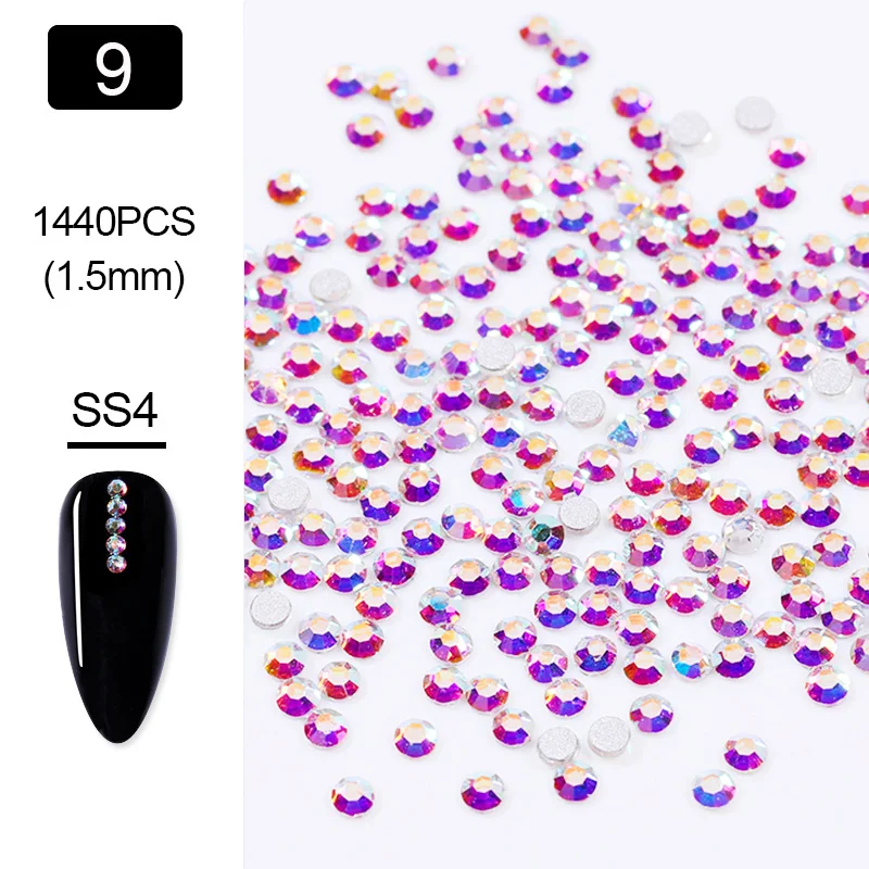 1440 шт./упак. разные размеры: кристально чистый AB неоновые Flatback Стразы для ногтей Стразы для дизайна ногтей, 3D украшения для ногтей украшение драгоценных камней - Цвет: AB ss4