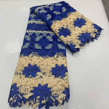 

Royal Blue Velvet African Lace Fabric Water Soluble Guipure French Cord Lace Fabric High Quality Nigerian Net Lace Fabric