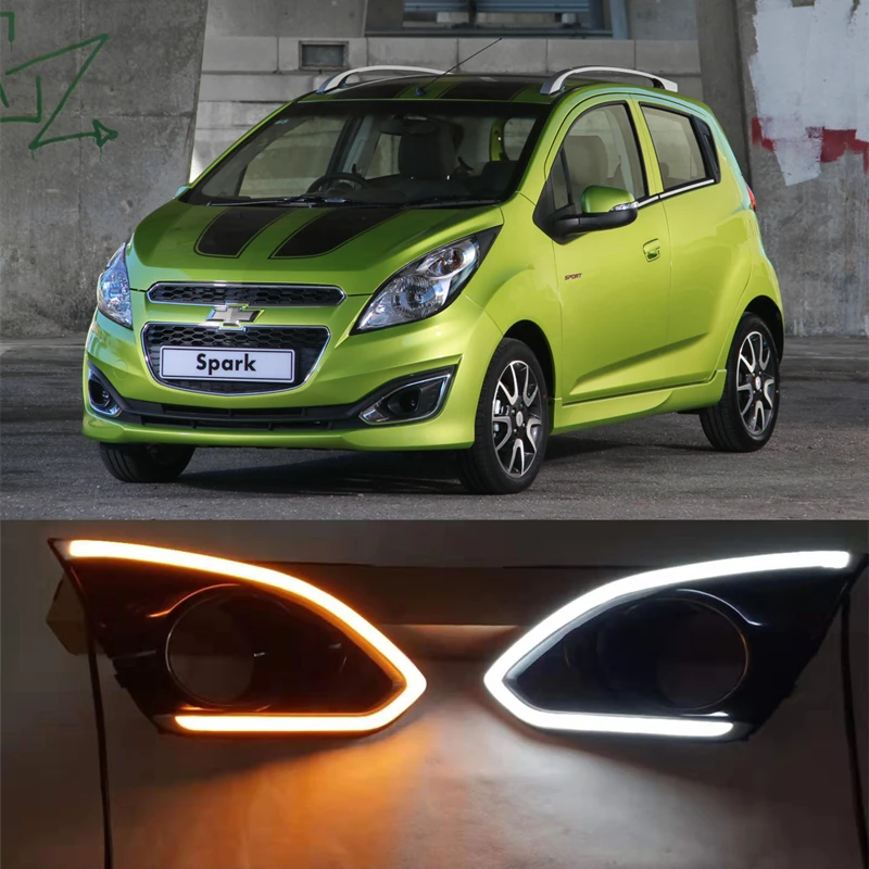 Светодиодный дневной светильник для Chevrolet Spark 2013 дневной ходовой светильник с желтыми сигналами противотуманный светильник