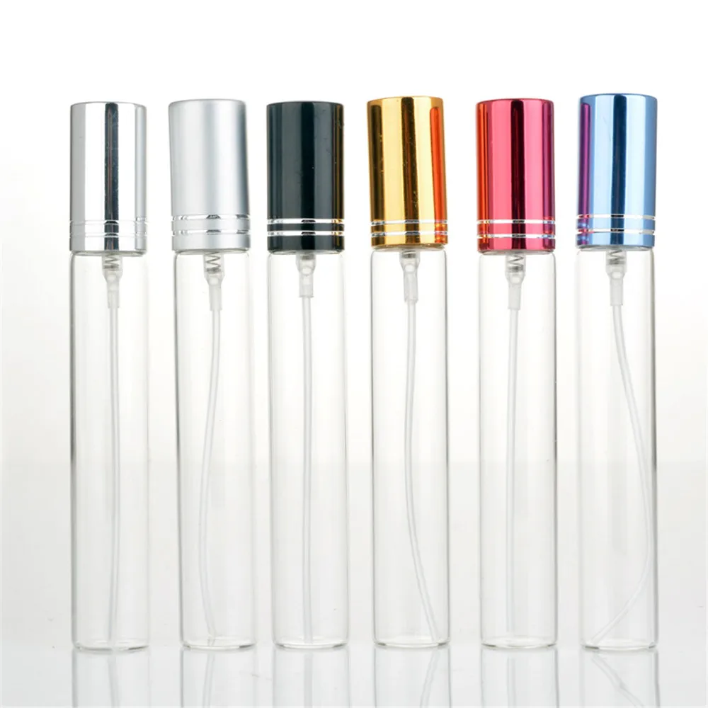 

10ml 15ml Clear Glass Spray Bottle Perfume Atomizer With Aluminum Gold Black Cap Mini Sample Vials Thin Travel Refillable Bottle