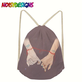

NOISYDESIGNS Hand in Hand Pattern Drawstring Bags Women Stripe High Capacity Bucket Bag Backpack Shoulder Bag Women Sac Femme