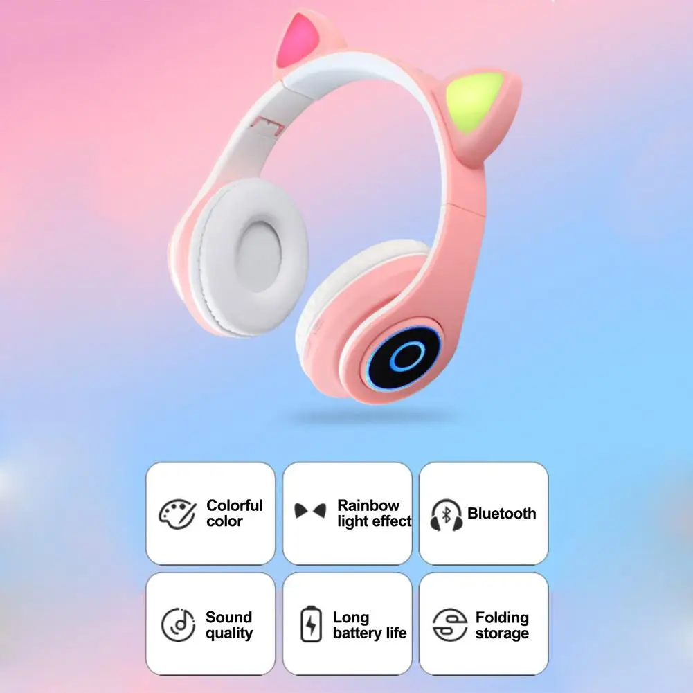 LED Light Cuet Cat Ear Headphones Bluetooth 5 0 HiFi Music Stereo Bass Headset Kids Girls Foldable Noise Cancelling Headphones