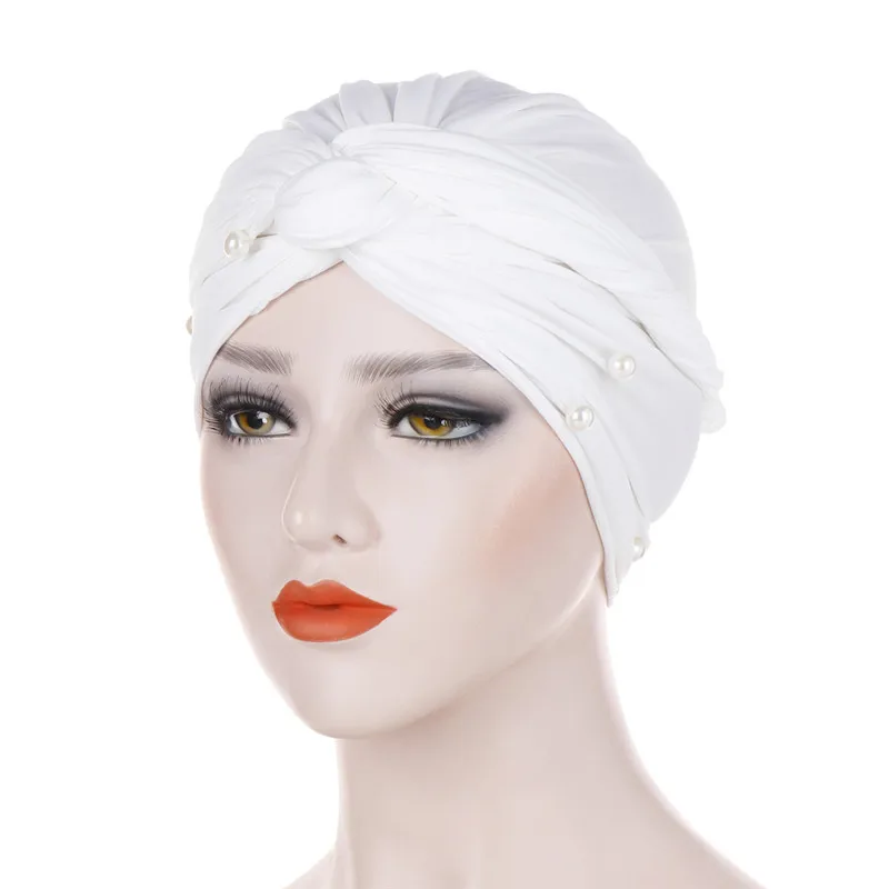 Модный мусульманский хлопок хиджаб однотонные кепки шарф с жемчугом женский тюрбан арабский головной убор Внутренняя Хиджаб Кепка Исламская Голова Крышка для женщин