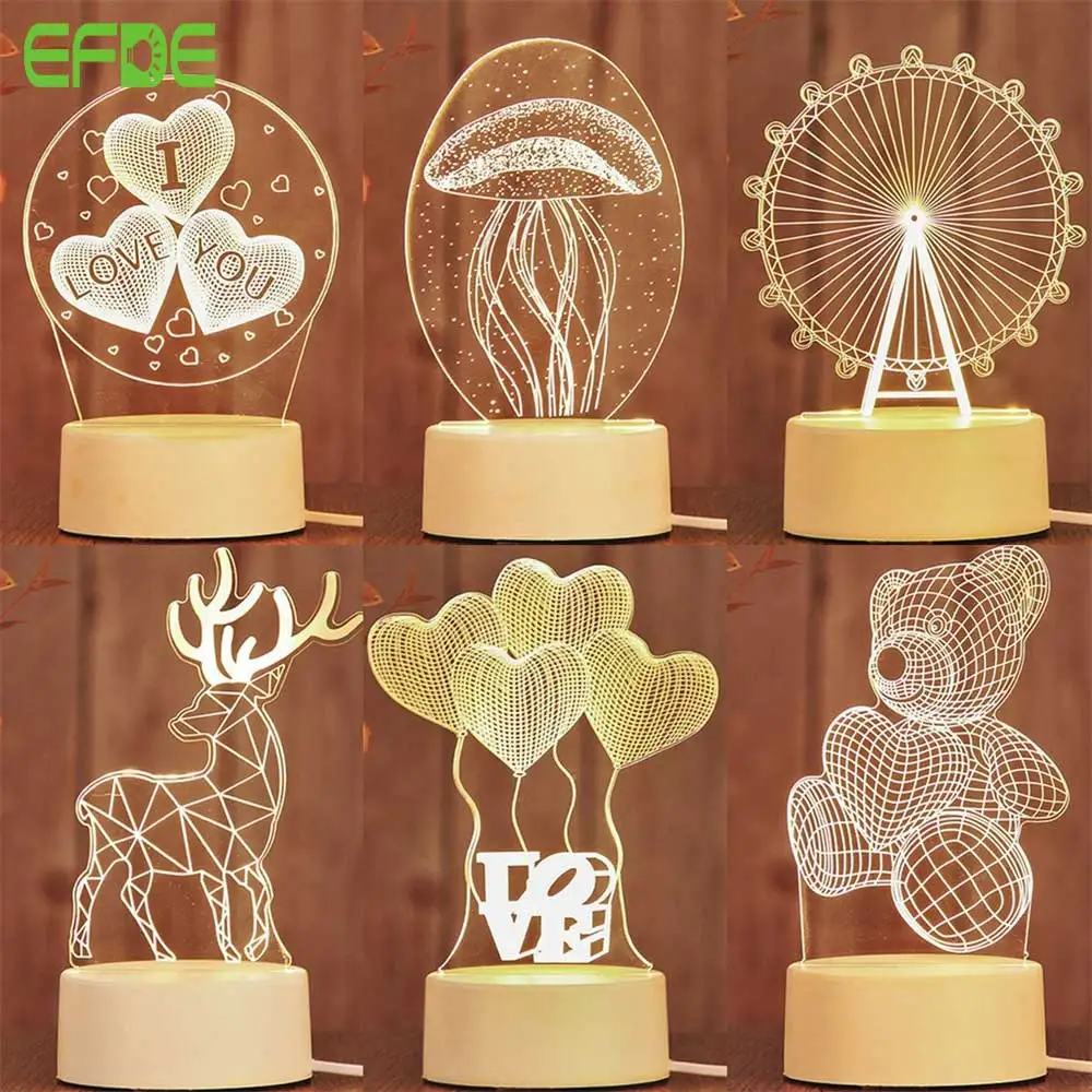 3D LED Night Lamp Acrylic Desktop Nightlight Creative Boys and Girls Holiday Gift Decorative Bedroom Bedside Table La | Лампы и