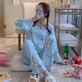 

MMKawaii 2PCS Women Sleepwear Pajamas Set Cute Carrot Print Casual Tops Pants Home Long Sleeve Nightwear Pijama Mujer