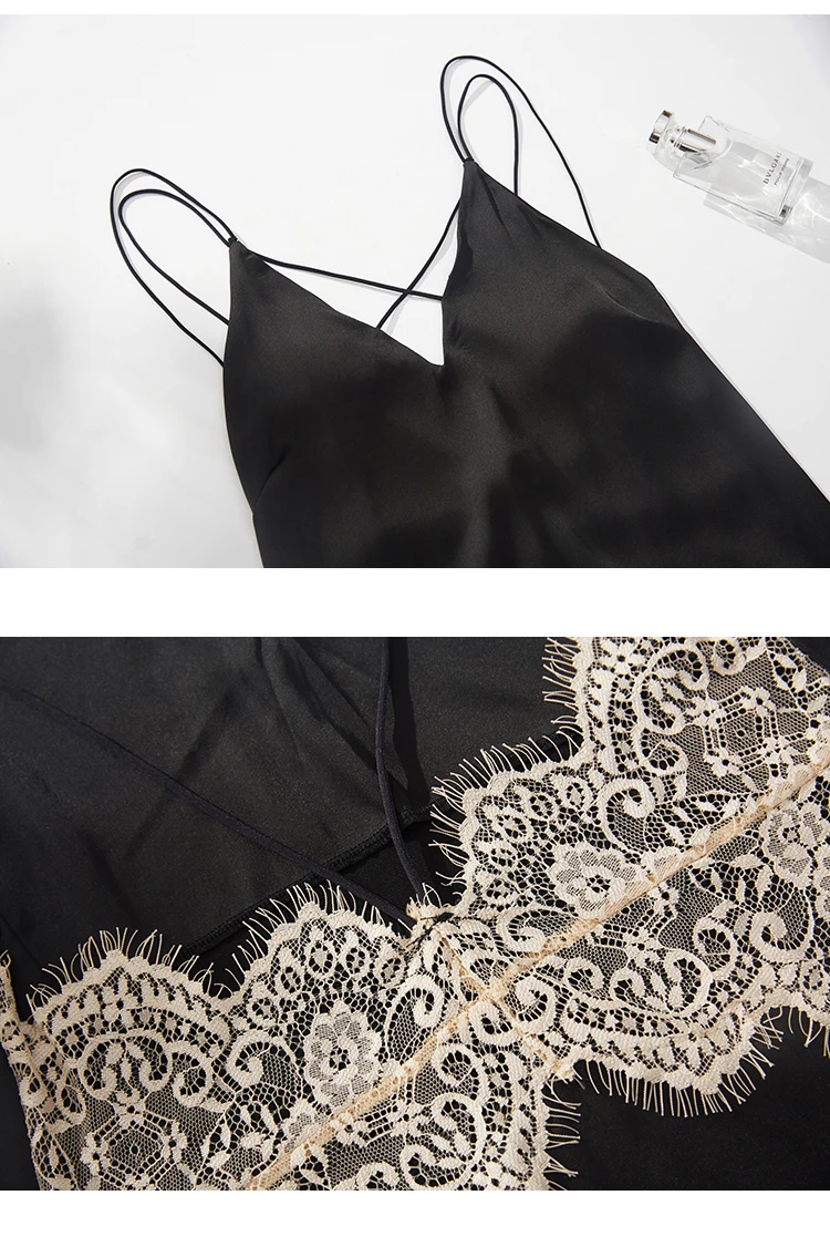Hoyyezen/пикантная женская ночная рубашка с кружевом, тонким ремешком, глубоким v-образным вырезом и открытой спиной, шелковая домашняя ночная