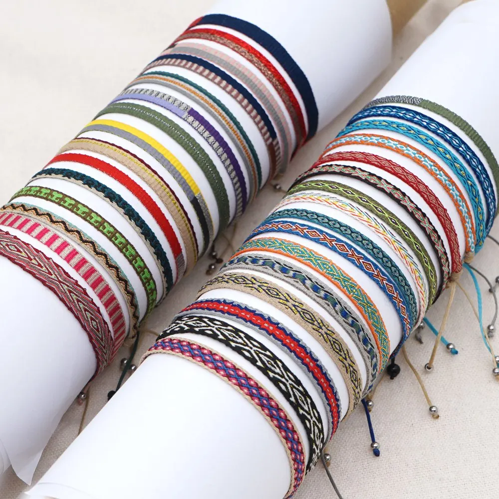 Boho Jewelry Braided Bracelet For Women Hand Weave Bohemian Pattern Friends Vintage Textile Pulseras Mujer bracelet jewelry