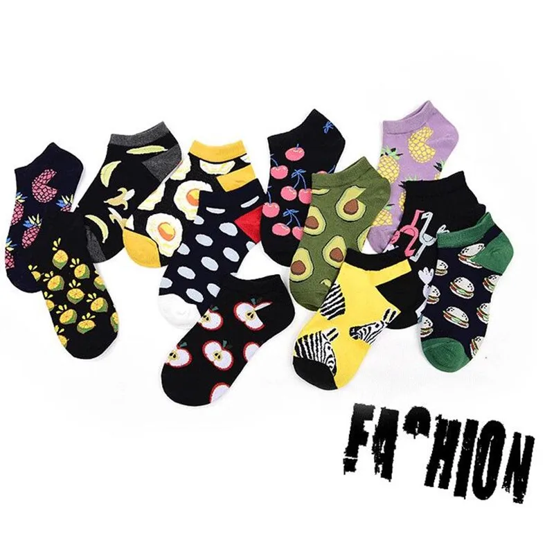 Новые летние носки в Корейском стиле; chausette; Носки с рисунком фруктов и животных; модные забавные женские короткие носки