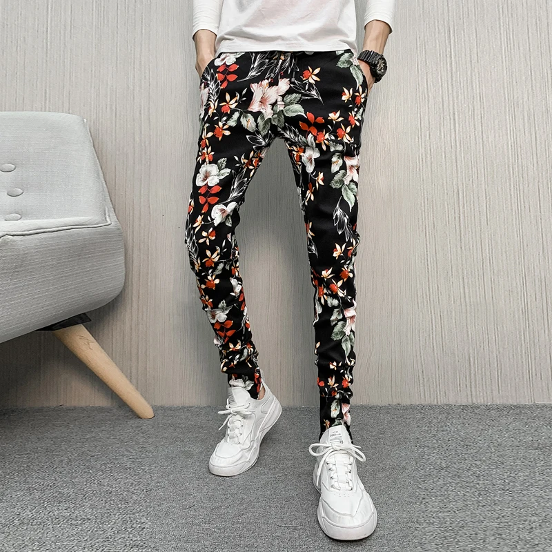 Pantalon Hombre Algodon, уличная одежда Harajuku, хипстерские спортивные штаны, штаны для бега, мужские шаровары-карго в стиле хип-хоп, модные повседневные брюки с цветочным принтом