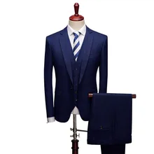Dressv синие элегантные мужские костюмы куртка на одной пуговице+ жилет+ брюки 3 штуки костюмы жениха размера плюс для свадьбы