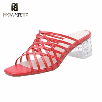 

Prova Perfetto Clear Crystal Heel Sandals For Women Sexy Leather High Heels Slippers Peep Toe Hollow Out cross Shoes Woman 2020