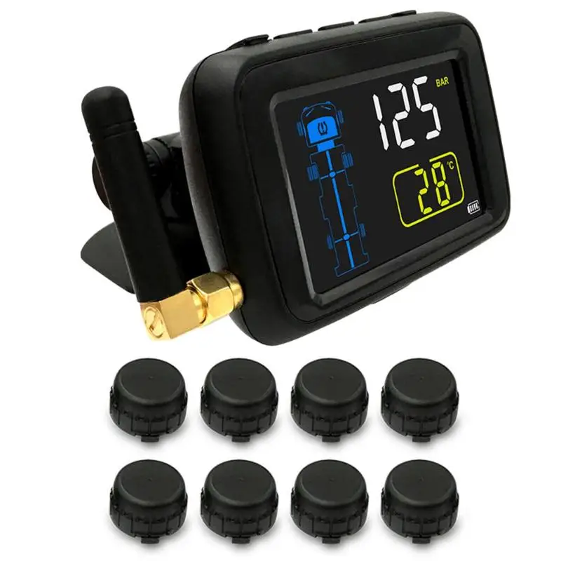24 В грузовик беспроводной TPMS lcd Система контроля давления в шинах с 8 датчиками большой ЖК-экран светильник датчик веса высокая точность