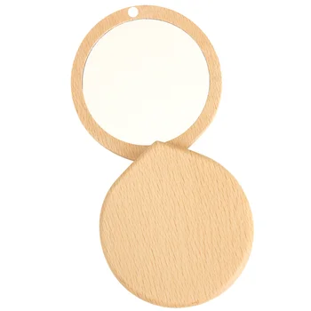 

1Pc Wooden Small Mirror Portable Cosmetic Mirror Makeup Mirror Pocket Mirror for Women Girls Ladies (Khaki)
