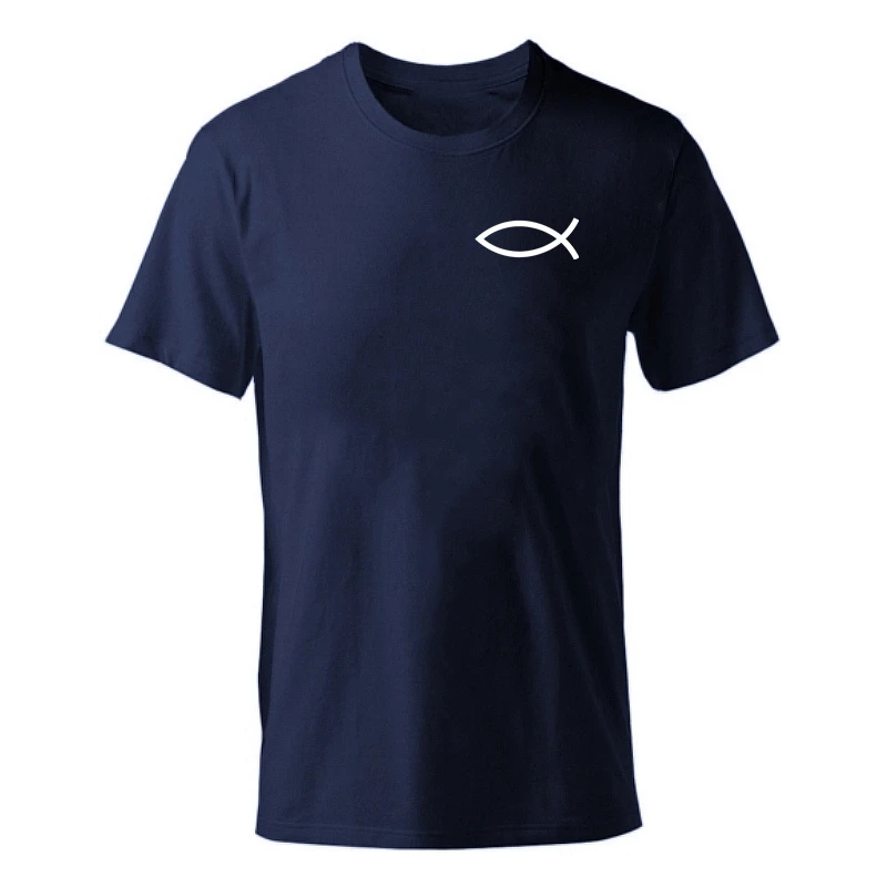 x-navy-b Новинка года, футболка мужские футболки с изображением Иисуса, летняя футболка для мальчиков, с коротким рукавом, с принтом в виде маленькой рыбы, футболка из хлопка - Цвет: x-navy-b