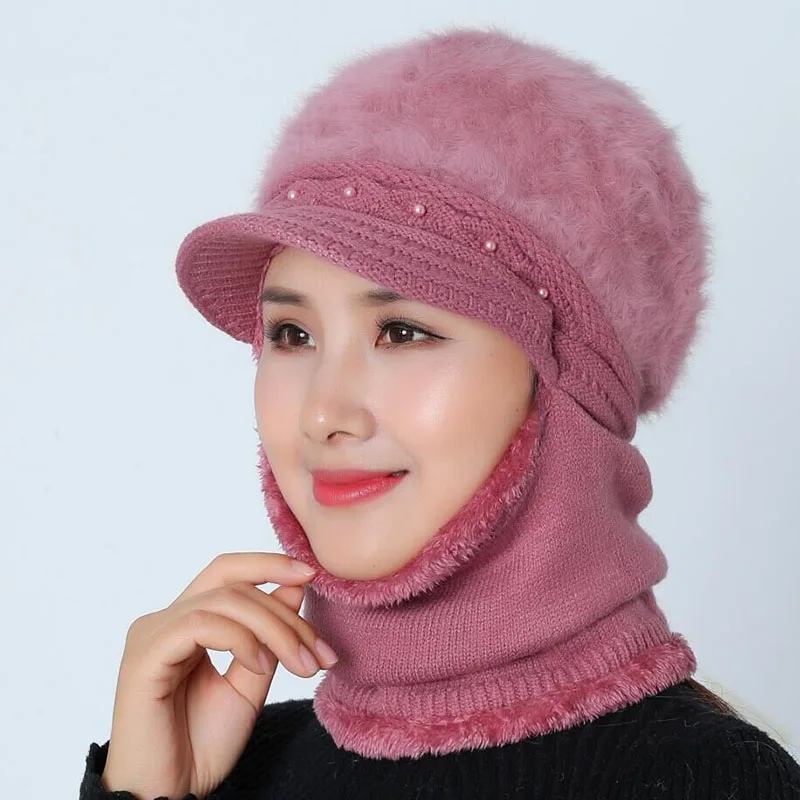 Зимняя громоздкая шапочка для женщин Skullies Beanies вязаная шапка теплая шерстяная подкладка защита Балаклава кусок-шапка-маска шапки