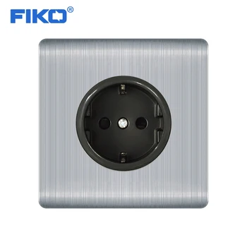 

FIKO 16A EU Standard Wall Socket Luxury Power Outlet Stainless Steel Brushed Silver Panel Electrical Plug AC 110~250V Eu socket