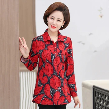 

T-Shirts Women Printed Long Sleeve Tops 2020 Spring New Plus Size 5XL Middle Age Mother Clothing Tee Shirt Femme Pullovers