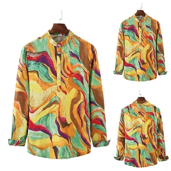 

Summer Lapel Long Sleeve Shirt Will Code Flax Leisure Time Shirt Male