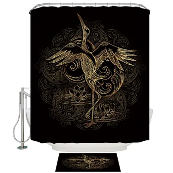

Fabric Shower Curtain Golden Crane Lotus Shower Curtains Bathroom Decor Bathroom Shower Curtain Doormat Set