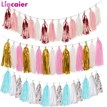 

15pcs Rose Gold Mixed Paper Tassel 1st Happy Birthday Party Decorations Kids Adult Gender Reveal Valentines Day Wedding Supplies