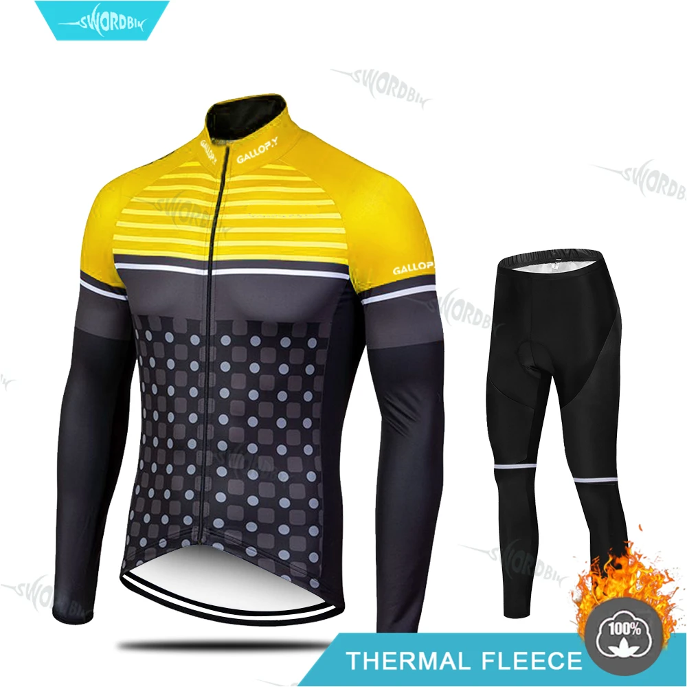Normal Cycling Set Ropa Ciclismo Hombre Pro Team Зимняя одежда теплая флисовая велосипедная футболка с длинным рукавом Одежда для велоспорта теплый комплект Ropa Ciclismo - Цвет: Normal Cycling Set