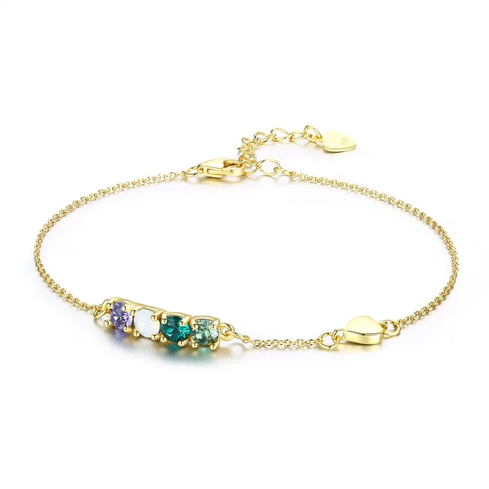 

V1020 Exquisite Heart Colorful Zirconia Stone Bracelets 18K Gold Plated Link Bracelet For Women Jewelry Friend Gift