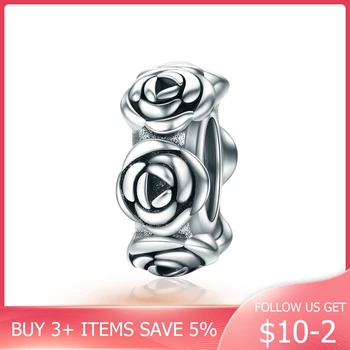 

CodeMonkey Real 925 Sterling Silver Romantic Stackable Rose Flower Beads fit Women Charm Bracelet Necklace Fine Jewelry S925 596