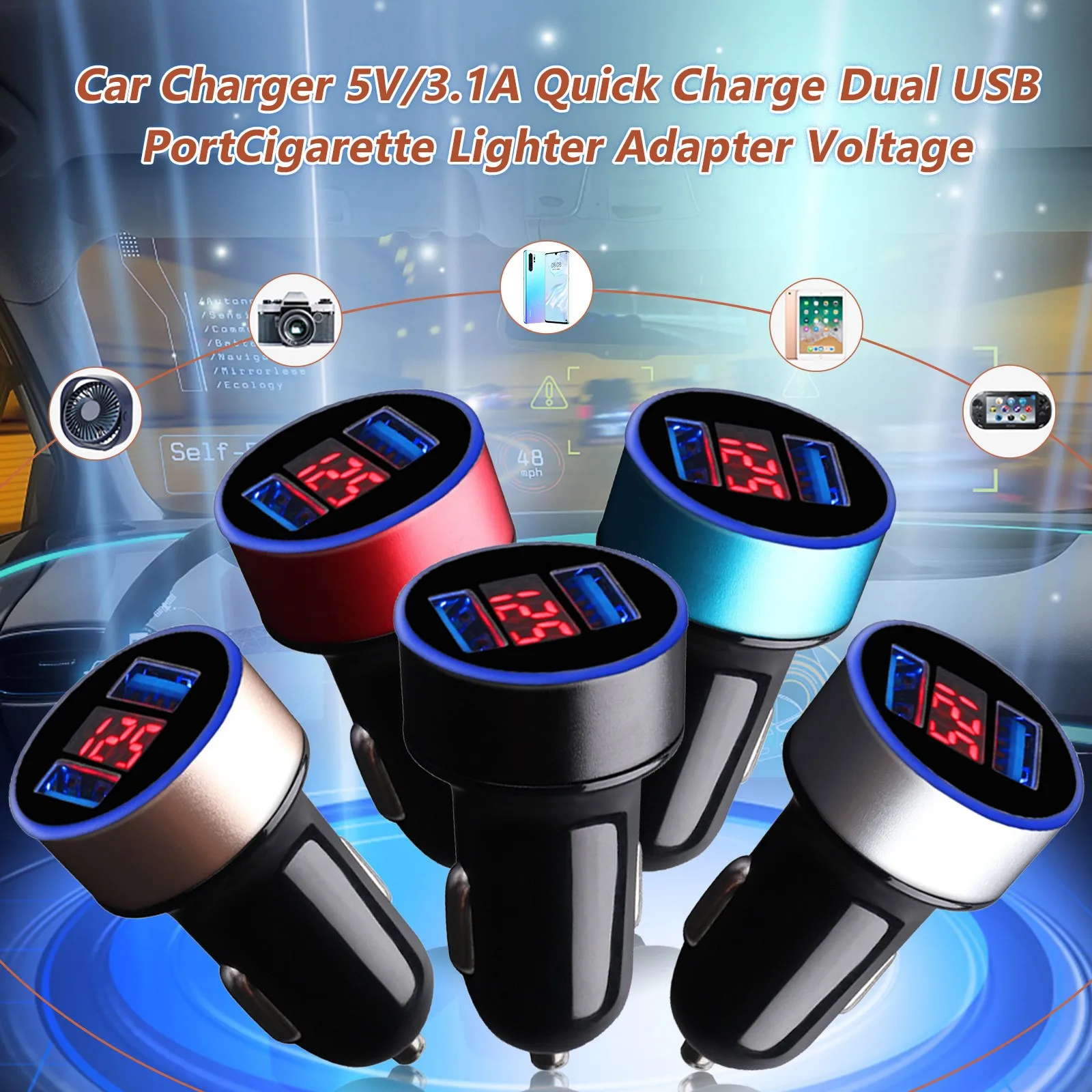 Автомобильное зарядное устройство с двумя USB-портами 3 1 А 12 В 24 | Мобильные