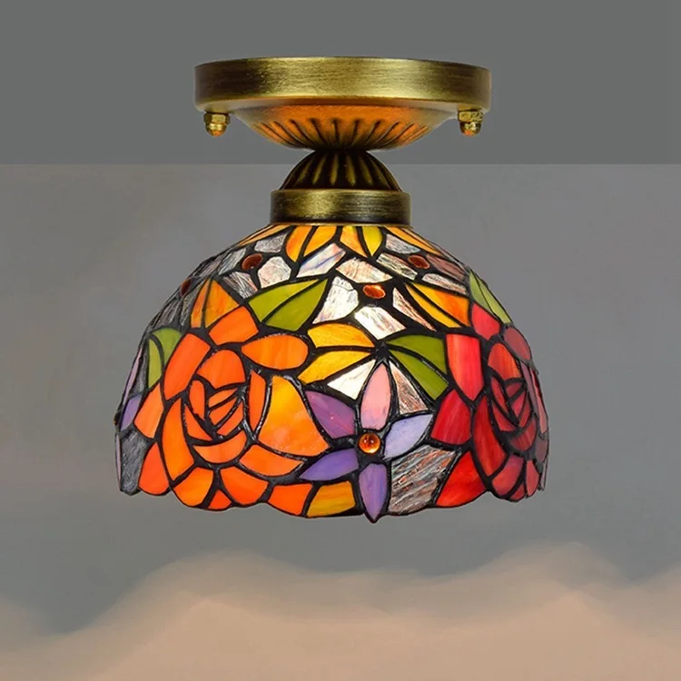 

European 8 inches 20 cm tiffany stained glass corridor corridor balcony small dome light rose red lanterns
