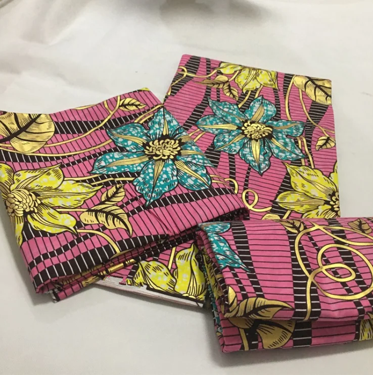 Gold print african new fashion anakra 100% cotton wax fabric pink nigerian ghana kitenge dashiki real 6yards | Дом и сад
