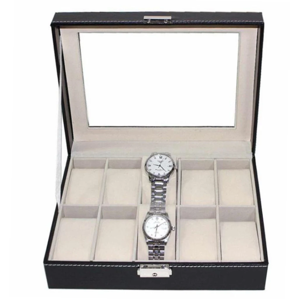 Watch Box Case Organizer Display Table Dresser Men Jewelry Storage Holder Elegant Portable Watch Organizer Holder Lid