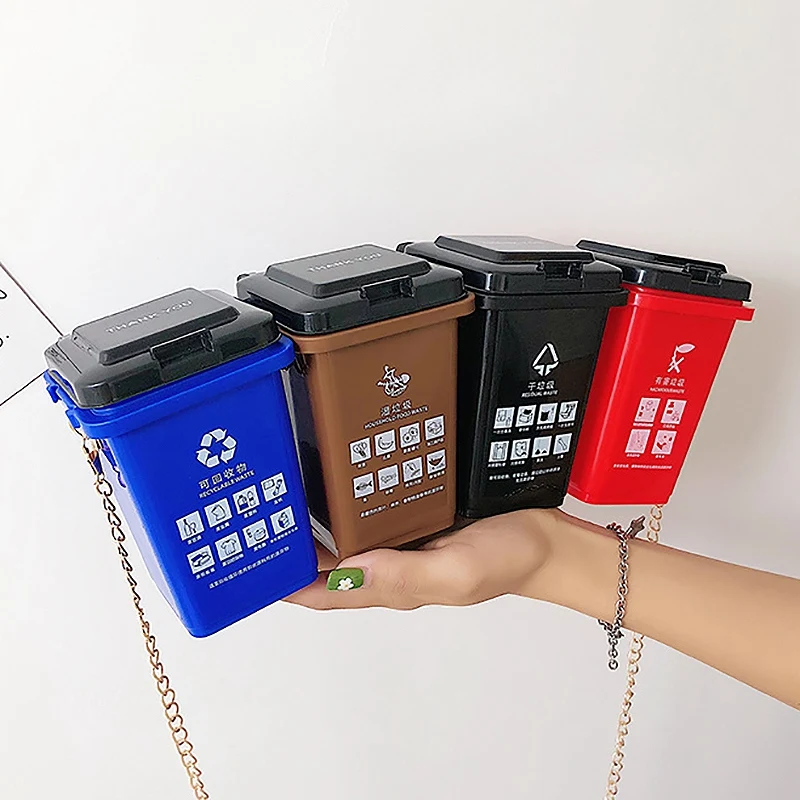 Cute Garbage Sorting Bag,Plastic Environmental Protection Trash Classification Cans Purse Women Mini Rubbish Bins Messenger Bags