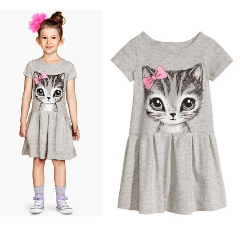 New Arrival Baby Girls Summer Clothes Children Dress Girls One Piece Dress T Shirt Black Cat Color Gray Dress Girl Children Dressgirls Summer Aliexpress