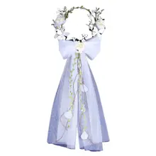 Женский бант головной убор в форме гирлянды ручной вязки невесты белая Роза свадебное платье аксессуары фотография головной вуаль