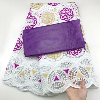 

Latest dubai bazin riche fabric Purple High Quality Swiss Voile Lace In Switzerland 2.5+2.5 yards Beautiful African Lace Fabric