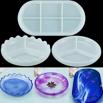 

3 Pcs DIY Dish Tray Plate Casting Silicone Mould Set Crafts Jewelry Ring Container Making Tools Crystal Epoxy Resin Mold