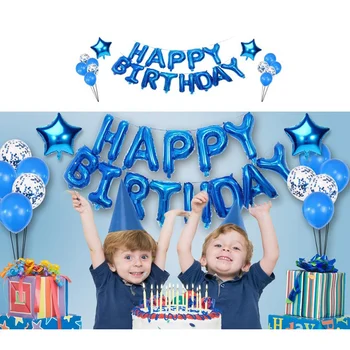 

"Happy Birthday" Letter Balloons Kit Aluminum Foil Balloons Party Decor for Girls Boys -Blue