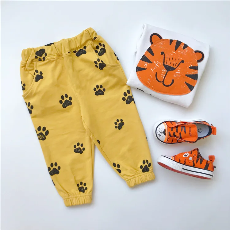 

Men And Women Baby Children Pure Cotton Hoodie Fine Terry Cotton Tiger Claw Printed Pants Trousers Full Printed