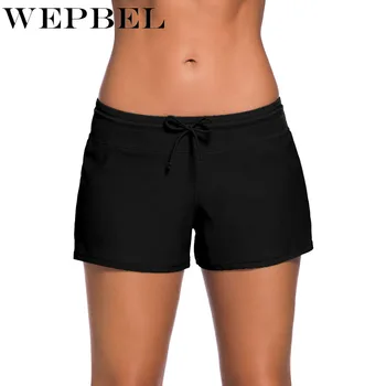 

WEPBEL Women Solid Color Summer Shorts Beach Swimming Swimwear New Swim Drawstring