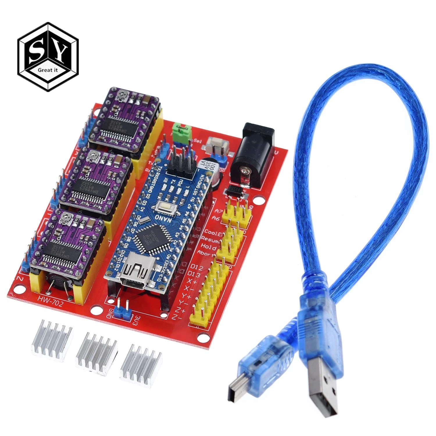 GREAT IT 1 комплект 3DV4 CNC Щит V4 + Nano 3 0 шт. DRV8825 Reprap шаговый набор драйверов для