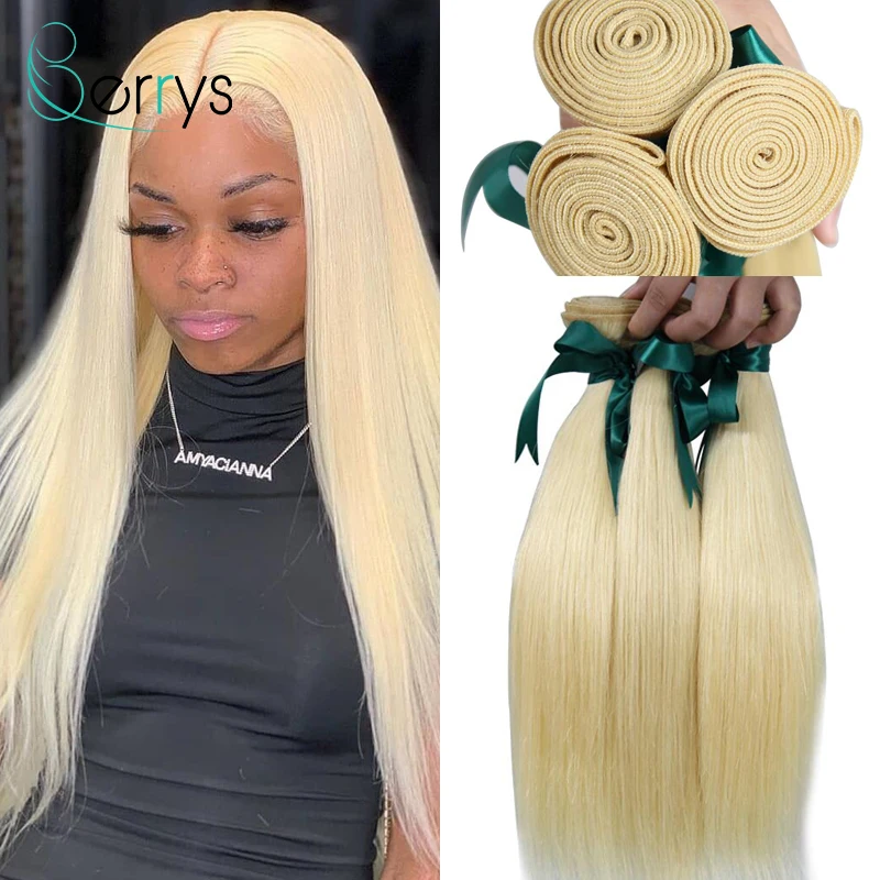 Straight Bundles Virgin-Hair 100%Human-Hair Weave Blonde Berryshair Brazilian 10A 613