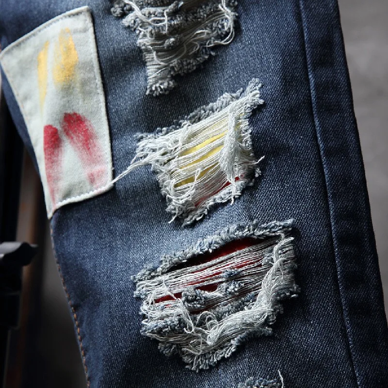 Модные мужские r джинсы синего цвета уличная панк брюки хип хоп джинсы мужские облегающие брюки карго Homme