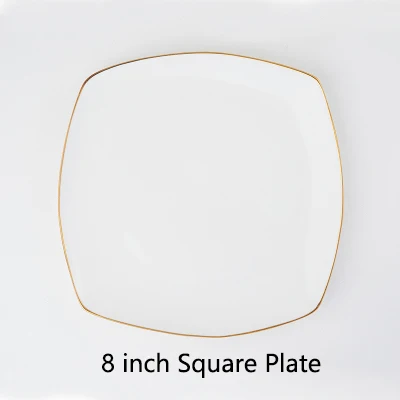 Square Plate 6/8/10 дюймов золотой край Китай кости обеденные тарелки блюда и тарелки наборы суп торт стейк плиты набора набор посуды дома посуда - Цвет: Square Plate
