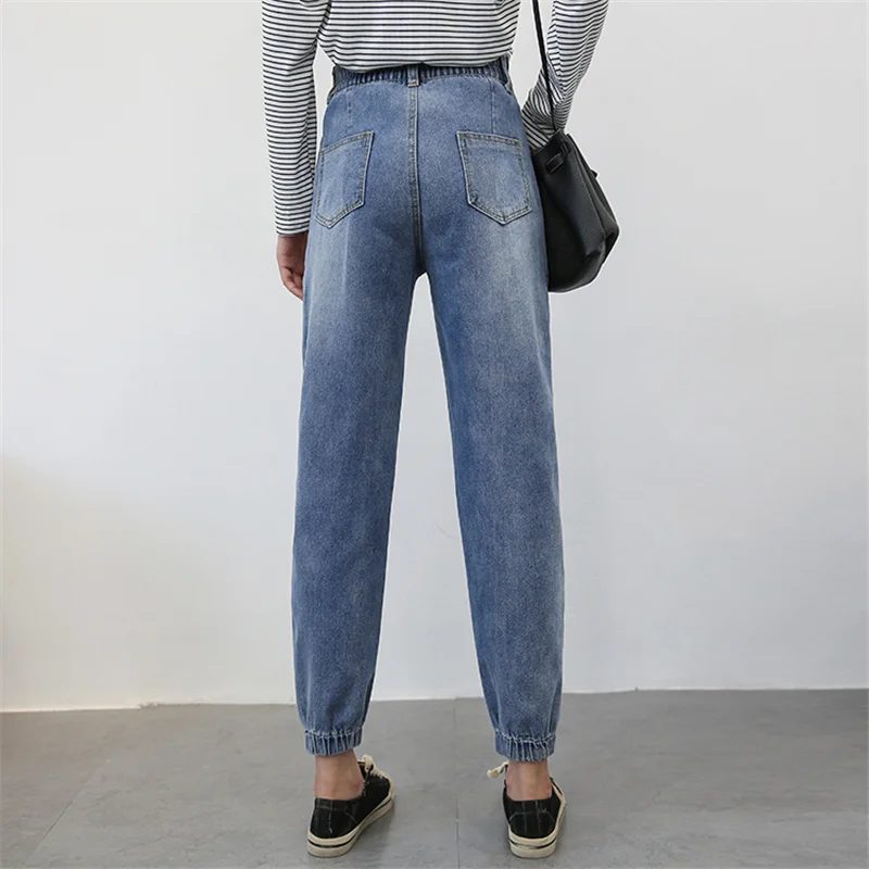 OMIKRON Plus Size Women High Waist Boyfriend Jeans for Women Mom Jeans Dropshipping New Cotton Blue Denim Pant Harem Pants