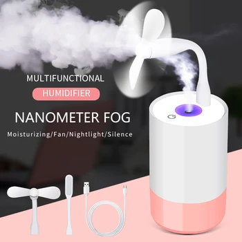 

3 in 1 350ML USB Air Humidifier Ultrasonic Cool-Mist Mini Humidifier With LED Light Mini USB Fan Aroma Diffuser car Home Office