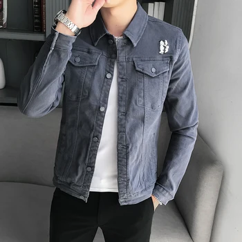 

2019 New Men's Spring and Autumn Denim Jacket Men's Square Collar Character Image Slim Fashion Casual Classic Brand Denim Jacket
