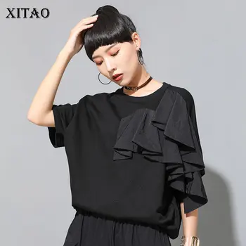 

XITAO Occident Plus Size T Shirt Lotus Leaf Decoration Women Tops Trend Short Sleeve Tshirt Summer Women Clothes 2020 DMY4631