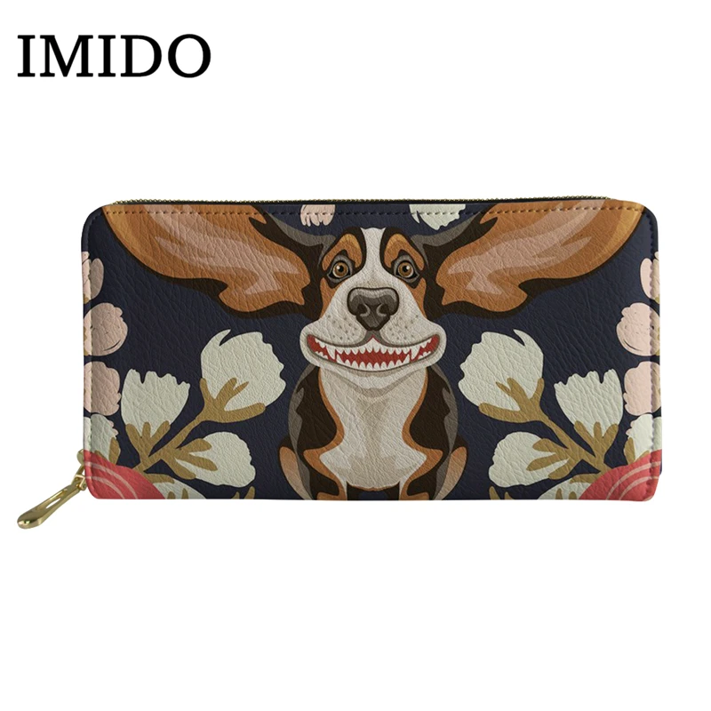 IMIDO женский кошелек для девочек Beagles Pet Dog цветочный принт браслет кожаный кошелек клатч красота длинный держатель для карт Новинка