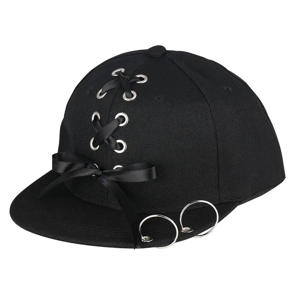 

Fitted Baseball Hip Hop Cap Ribbon Kids Punk Rivet Rock Piercing Ring Snapback Hat Sport Breathable Skull Casquettes Hats