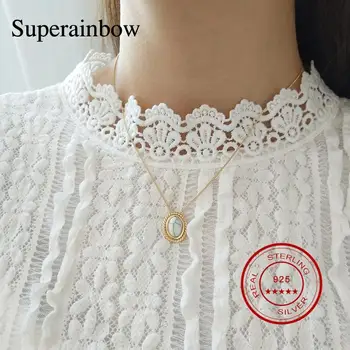 

SUPERAINBOW 925 Sterling Silver Turquoise Necklace With Vintage Elements Pendants Oval-shaped Gemstone Necklace SR-N82